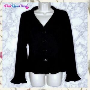 Neiman Marcus Exclusive Black 4 Button Front Blazer Size 4 Ruffle Hem